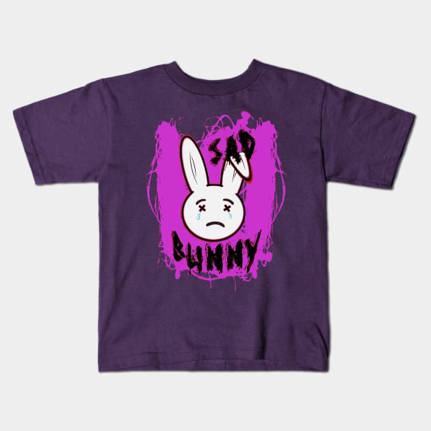 Sad Face Bunny Graphic Art Kids T-Shirt by 66designer99